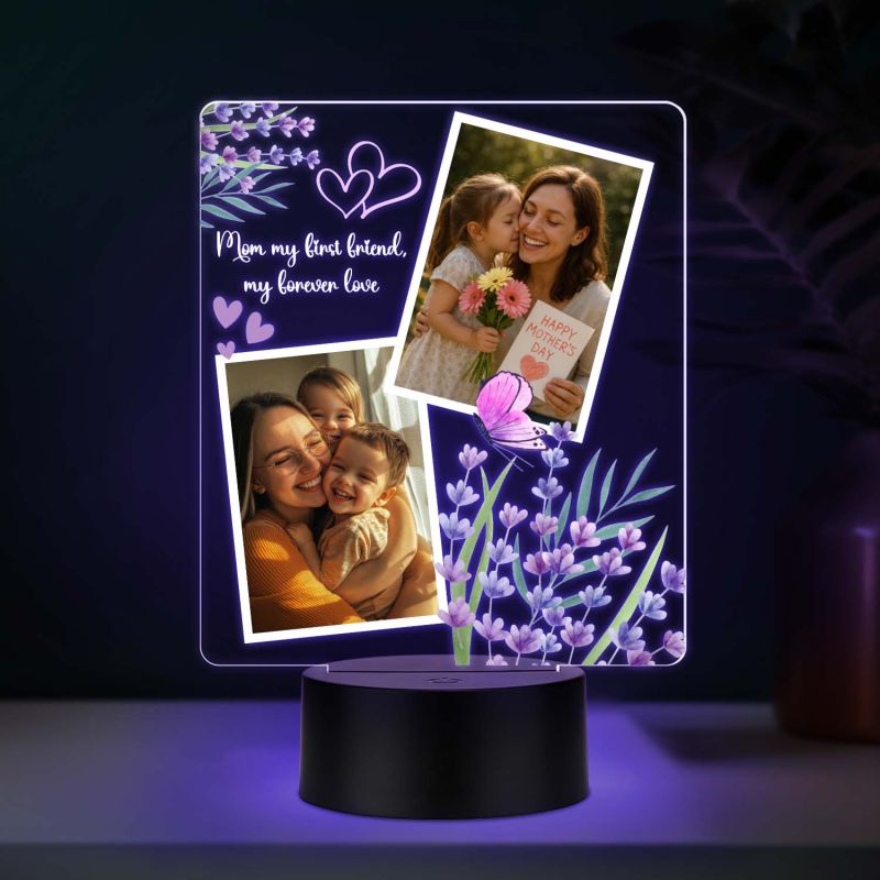 Personalized Mom “My First Friend” Engraved Night Lamp with Automatic Color Changing Light & USB Powered
